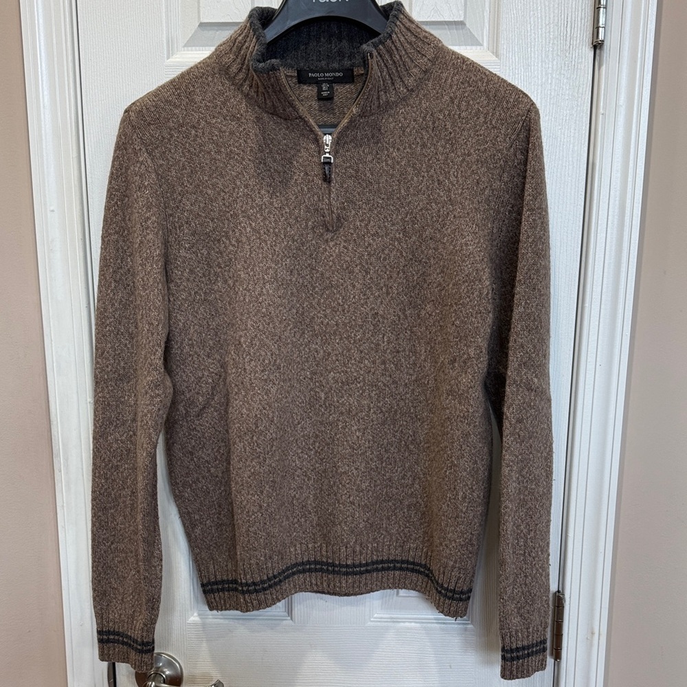 Italian made.  Cozy Brown Zip-Up Sweater for Men